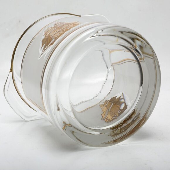 Vintage Nautical Frosted Glass Ice Bucket Ship Gold Clear France  Culver MCM - Picture 5 of 10